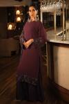 Buy_Esha L Amin_Purple Georgette, Net Sequins, Embroidery Round Neck Cuff Kurta _at_Aza_Fashions