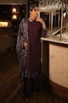 Esha L Amin_Purple Georgette, Net Sequins, Embroidery Round Neck Cuff Kurta _Online_at_Aza_Fashions