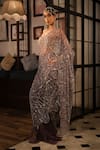 Esha L Amin_Beige Net, Crepe Embroidery Pre-draped Saree _Online_at_Aza_Fashions