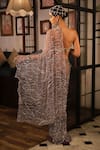 Shop_Esha L Amin_Beige Net, Crepe Embroidery Pre-draped Saree _at_Aza_Fashions