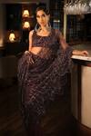 Esha L Amin_Purple Net, Crepe Embroidery, Sequins Pre-draped Saree _Online_at_Aza_Fashions