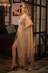 Shop_Esha L Amin_Beige Crepe Knotted Sarong Skirt _at_Aza_Fashions
