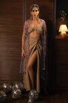 Buy_Esha L Amin_Beige Open Neck Embroidered Cape _at_Aza_Fashions