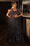 Buy_Esha L Amin_Purple Open Neck Embroidered Cape _at_Aza_Fashions
