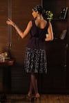 Shop_Esha L Amin_Purple Net, Crepe Sequins, Embroidery Scoop Neck Drop Waist Dress _at_Aza_Fashions
