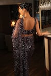 Shop_Esha L Amin_Purple Net, Crepe Sequins, Embroidery V-neck Blouse _at_Aza_Fashions