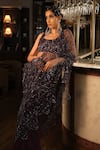 Buy_Esha L Amin_Purple Net, Crepe Sequins, Embroidery V-neck Blouse _at_Aza_Fashions