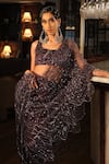 Esha L Amin_Purple Net, Crepe Sequins, Embroidery V-neck Blouse _Online_at_Aza_Fashions