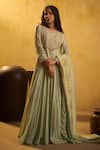 Buy_Hirika & Dhruti_Green , , Zari, Zardosi Tikki Anarkali And Dupatta _at_Aza_Fashions