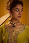 Hirika & Dhruti_Lime Crepe, Satin, Silk Sequins, Mirrors Tikki Work Anarkali Kurta And Sharara Set _Online_at_Aza_Fashions