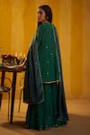 Shop_Hirika & Dhruti_Green Crepe, Silk Satin Tikki Work Anarkali Kurta And Pleated Sharara Set _at_Aza_Fashions