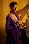 Hirika & Dhruti_Purple Crinkle, Chanderi Embroidery, Hand Pleated Anarkali And Dupatta _Online_at_Aza_Fashions