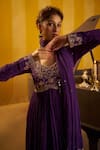 Buy_Hirika & Dhruti_Purple Crinkle, Chanderi Embroidery, Hand Pleated Anarkali And Dupatta _Online_at_Aza_Fashions