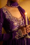 Shop_Hirika & Dhruti_Purple Crinkle, Chanderi Embroidery, Hand Pleated Anarkali And Dupatta _Online_at_Aza_Fashions