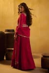 Shop_Hirika & Dhruti_Red Chanderi, Crinkle Embroidery, Mirrors, Hand Work Pleated Anarkali And Dupatta _at_Aza_Fashions
