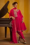 Shop_Hirika & Dhruti_Pink Silk, Organza Embroidery, Stones, Tikki Zardosi Kalli Kurta And Dhoti Set _Online_at_Aza_Fashions