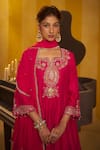 Hirika & Dhruti_Pink Silk, Organza Embroidery, Stones, Tikki Zardosi Kalli Kurta And Dhoti Set _at_Aza_Fashions