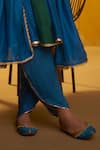 Hirika & Dhruti_Teal Silk, Organza Embroidery, Sequins Tikki Zardosi Kalli Short Kurta Dhoti Set _Online_at_Aza_Fashions
