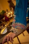 Buy_Hirika & Dhruti_Teal Silk, Organza Embroidery, Sequins Tikki Zardosi Kalli Short Kurta Dhoti Set _Online_at_Aza_Fashions