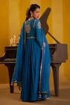 Shop_Hirika & Dhruti_Blue Crinkle, Chanderi, Organza Embroidery, Pleated Anarkali And Dupatta _at_Aza_Fashions
