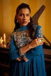 Hirika & Dhruti_Blue Crinkle, Chanderi, Organza Embroidery, Pleated Anarkali And Dupatta _Online_at_Aza_Fashions
