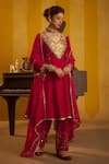 Buy_Hirika & Dhruti_Red Silk, Organza Sequins, Beads, Zari, Hand Work Kurta, Pant And Dupatta _at_Aza_Fashions