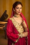 Shop_Hirika & Dhruti_Red Silk, Organza Sequins, Beads, Zari, Hand Work Kurta, Pant And Dupatta _Online_at_Aza_Fashions