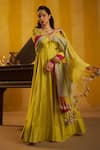 Hirika & Dhruti_Lime Silk, Chanderi Embroidery, Sequins, Moti Work Anarkali And Colorful Dupatta _Online_at_Aza_Fashions