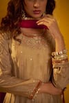 Hirika & Dhruti_Brown Silk, Chanderi Embroidery, Stones, Moti Work Anarkali And Colorful Dupatta _Online_at_Aza_Fashions