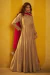 Buy_Hirika & Dhruti_Brown Silk, Chanderi Embroidery, Stones, Moti Work Anarkali And Colorful Dupatta _at_Aza_Fashions