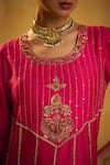 Hirika & Dhruti_Pink Silk Zari, Embroidery, Sequins, Gota Patti Round Anarkali And Dupatta Set _Online_at_Aza_Fashions