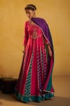 Buy_Hirika & Dhruti_Pink Silk Zari, Embroidery, Sequins, Gota Patti Round Anarkali And Dupatta Set _at_Aza_Fashions