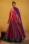Shop_Hirika & Dhruti_Pink Silk Zari, Embroidery, Sequins, Gota Patti Round Anarkali And Dupatta Set _Online_at_Aza_Fashions