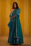 Buy_Hirika & Dhruti_Teal Silk Gota Patti, Zari, Embroidery Round Neck And Zardozi Anarkali Set _at_Aza_Fashions