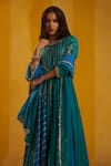 Hirika & Dhruti_Teal Silk Gota Patti, Zari, Embroidery Round Neck And Zardozi Anarkali Set _Online_at_Aza_Fashions
