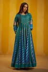 Buy_Hirika & Dhruti_Teal Silk Gota Patti, Zari, Embroidery Round Neck And Zardozi Anarkali Set _Online_at_Aza_Fashions