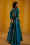 Shop_Hirika & Dhruti_Teal Silk Gota Patti, Zari, Embroidery Round Neck And Zardozi Anarkali Set _at_Aza_Fashions