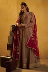 Buy_Hirika & Dhruti_Brown Chanderi Sequins, Embroidery, Gota Tikki Pleated Anarkali And Jhal Dupatta _at_Aza_Fashions