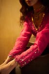 Hirika & Dhruti_Pink Chanderi Sequins, Beads, Embroidery, Tikki Pleated Anarkali And Jhal Dupatta _Online_at_Aza_Fashions