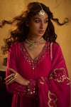 Shop_Hirika & Dhruti_Pink Chanderi Sequins, Beads, Embroidery, Tikki Pleated Anarkali And Jhal Dupatta _at_Aza_Fashions