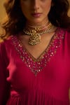 Buy_Hirika & Dhruti_Pink Chanderi Sequins, Beads, Embroidery, Tikki Pleated Anarkali And Jhal Dupatta _Online_at_Aza_Fashions
