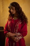 Buy_Hirika & Dhruti_Red Cotton, Silk, Organza Embroidery Round Neck Hand Anarkali Sharara Set _Online_at_Aza_Fashions