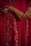 Hirika & Dhruti_Red Cotton, Silk, Organza Embroidery Round Neck Hand Anarkali Sharara Set _at_Aza_Fashions