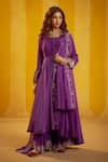 Buy_Hirika & Dhruti_Purple Cotton, Silk, Organza Embroidery, Hand Anarkali Sharara Set With Dupatta _Online_at_Aza_Fashions