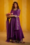 Buy_Hirika & Dhruti_Purple Cotton, Silk, Organza Embroidery, Hand Anarkali Sharara Set With Dupatta _at_Aza_Fashions