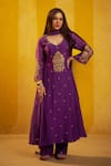 Shop_Hirika & Dhruti_Purple Chanderi Embroidery, Sequins, Marodi Work Kurta Pant And Dupatta Set _Online_at_Aza_Fashions