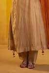 Hirika & Dhruti_Brown Chanderi Sequins, Marodi Work Kurta, Tikki Chitta Pant And Dupatta _Online_at_Aza_Fashions