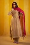 Buy_Hirika & Dhruti_Brown Chanderi Sequins, Marodi Work Kurta, Tikki Chitta Pant And Dupatta _at_Aza_Fashions