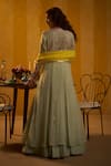 Shop_Hirika & Dhruti_Mint Organza Embroidery, Mirrors V-neck Zardozi Hand Jacket Lehenga Set _at_Aza_Fashions