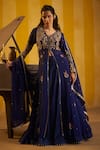 Buy_Hirika & Dhruti_Navy Organza Embroidery, Zari, Sequins, Zardozi Hand Work Jacket Lehenga Set _at_Aza_Fashions